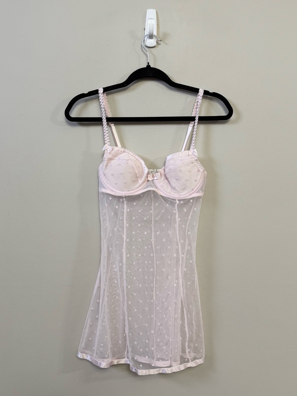 La Senza lingerie vintage Y2K baby pink mesh heart polka dot slip dress